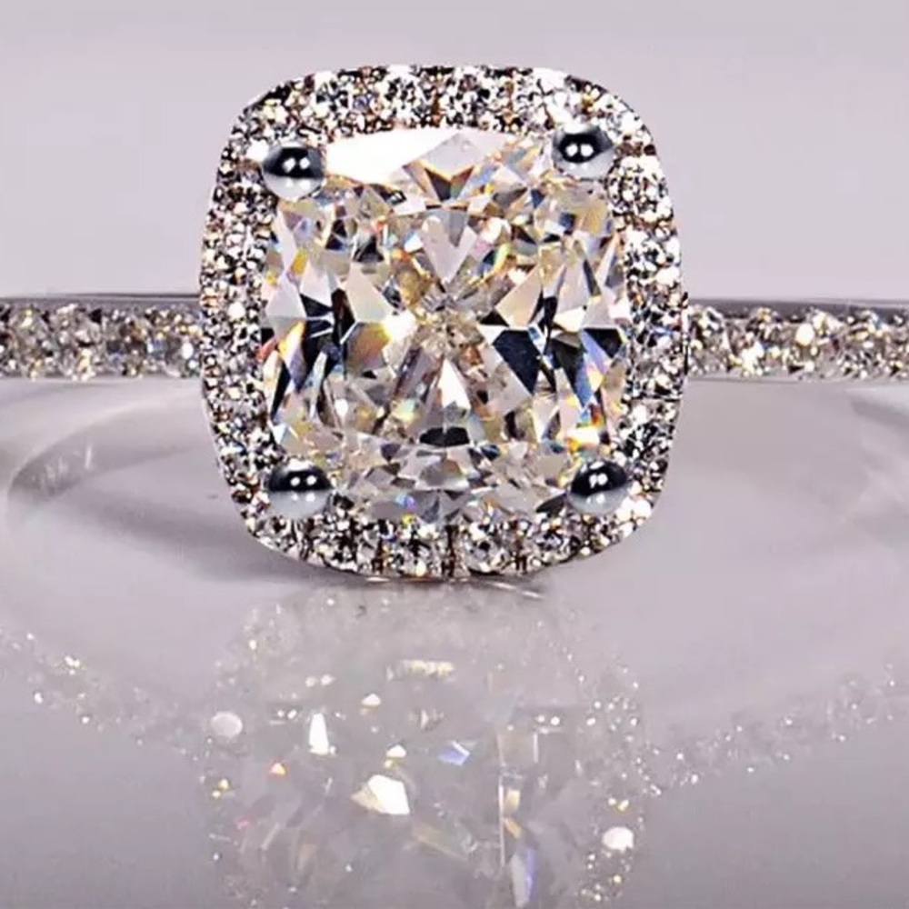 Sterling Silver Diamond Princess Cut Ring - Picture 2 of 2